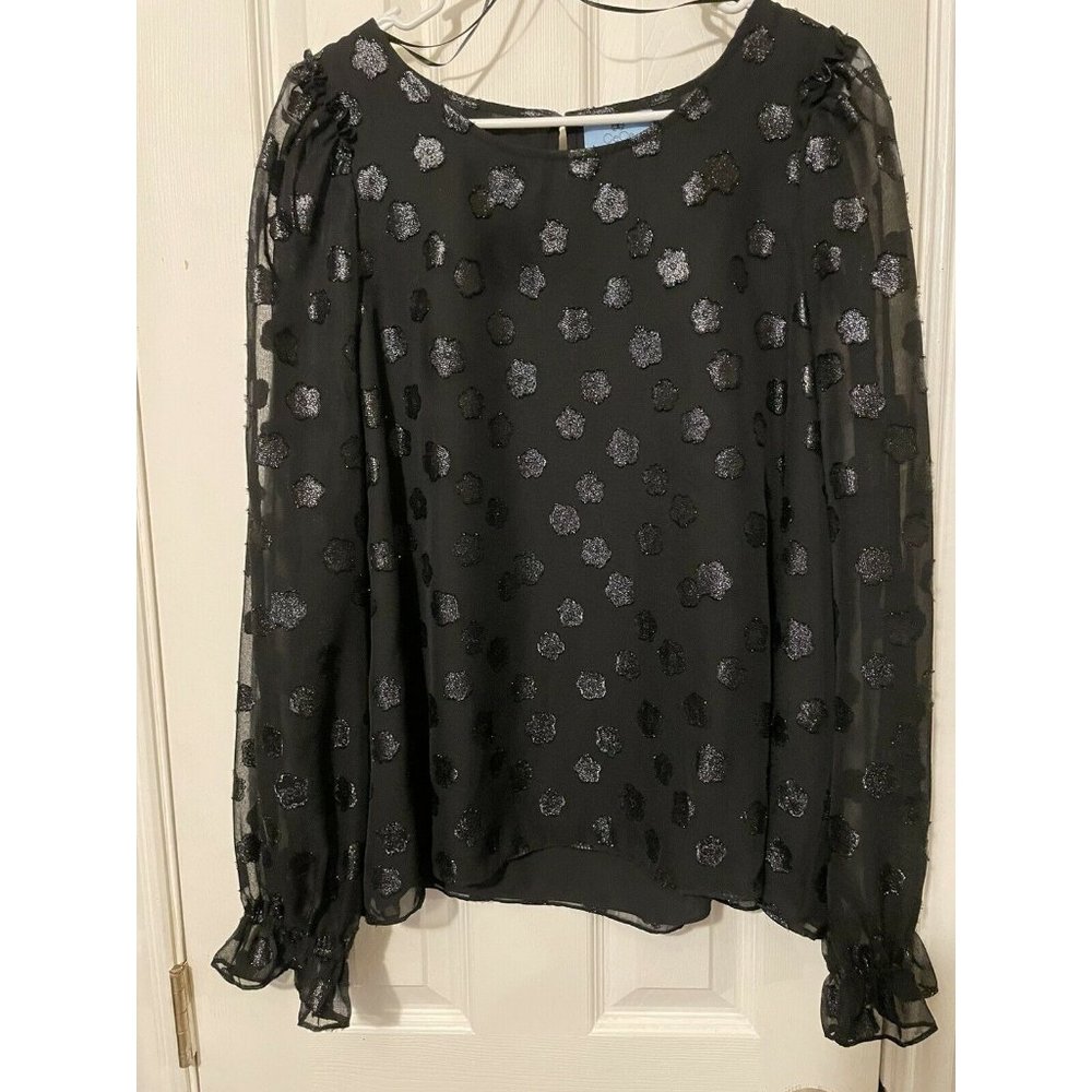 CeCe Black Long Sleeve Blouse Sheer Button Size xx